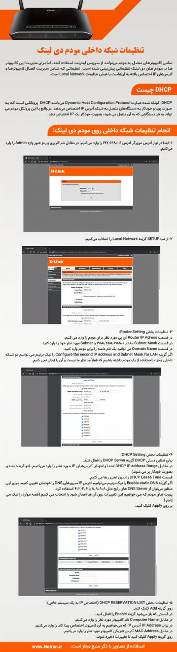 اینفوگرافی تنظیمات شبکه داخلی مودم دی لینک