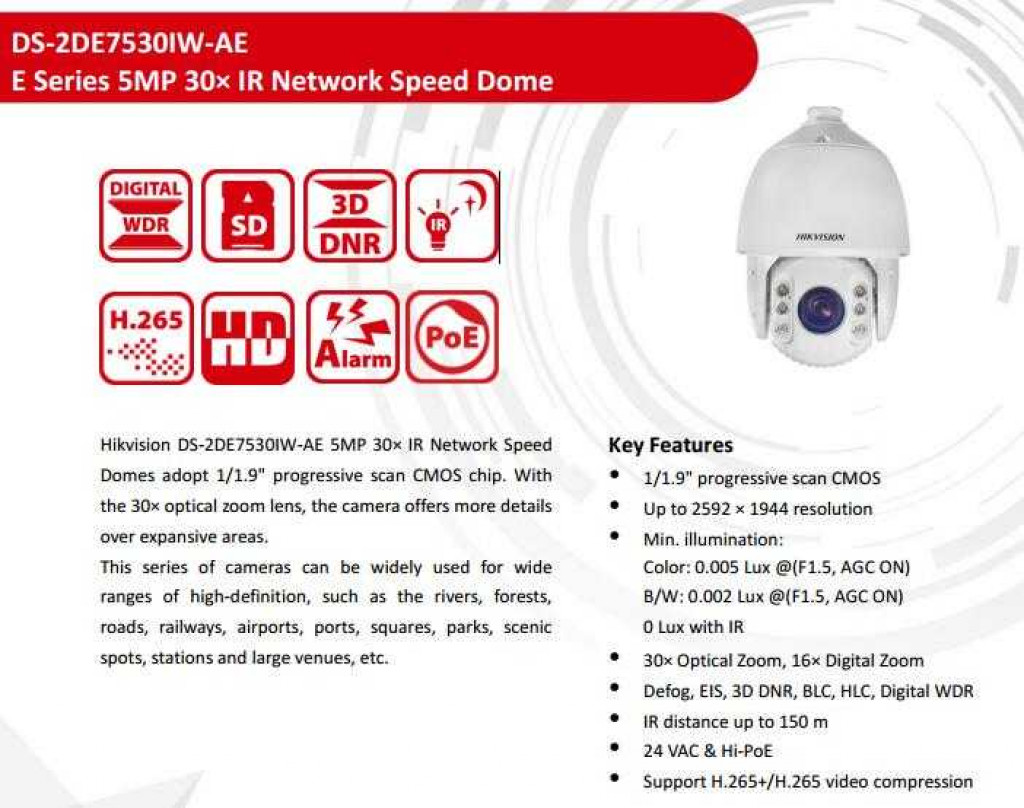 دوربین اسپید دام هایک ویژن مدل DS-2DE7530IW-AE