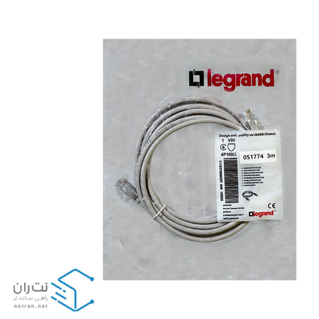 پچ کورد لگراند (کابل لن) Cat6 UTP روکش PVC طوسی 3 متری