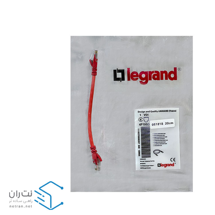 قیمت و خرید پچ کورد لگراند Cat6 UTP روکش PVC قرمز  20 سانتی متری