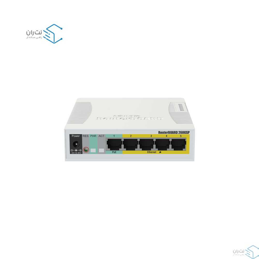 قیمت و خرید سوییچ شبکه 5 پورت میکروتیک مدل RB260GSP | نت ران